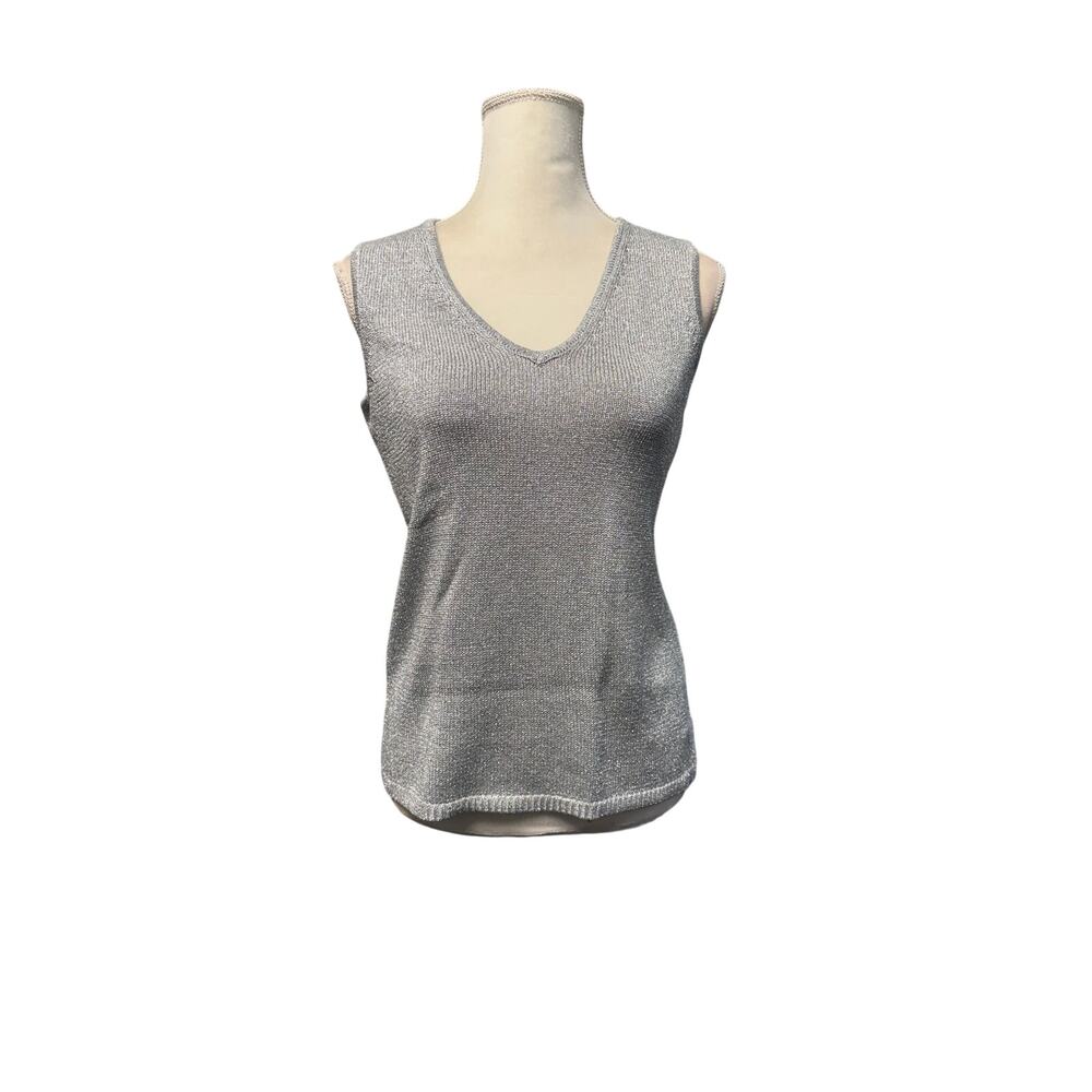 Calvin Klein Metallic V Neck Sleeveless Tank Top  SZ Small Sequin Knit